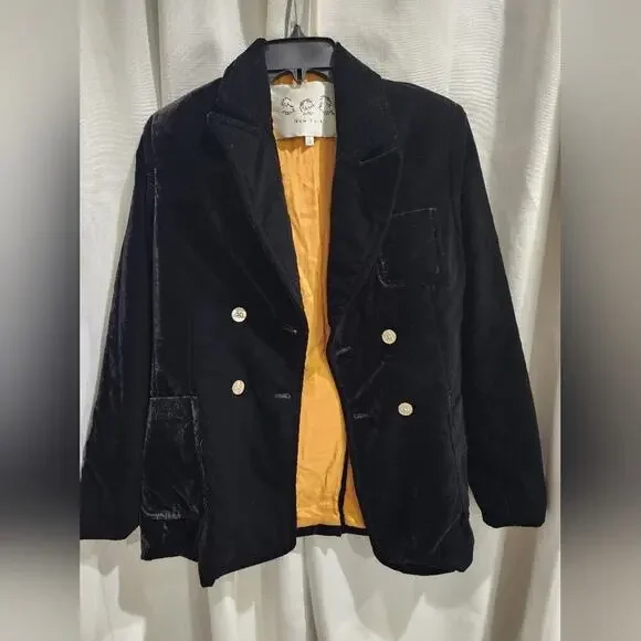 Sea New York Eliana Black Velvet Double Breasted Oversized Blazer Jacket XXS‎